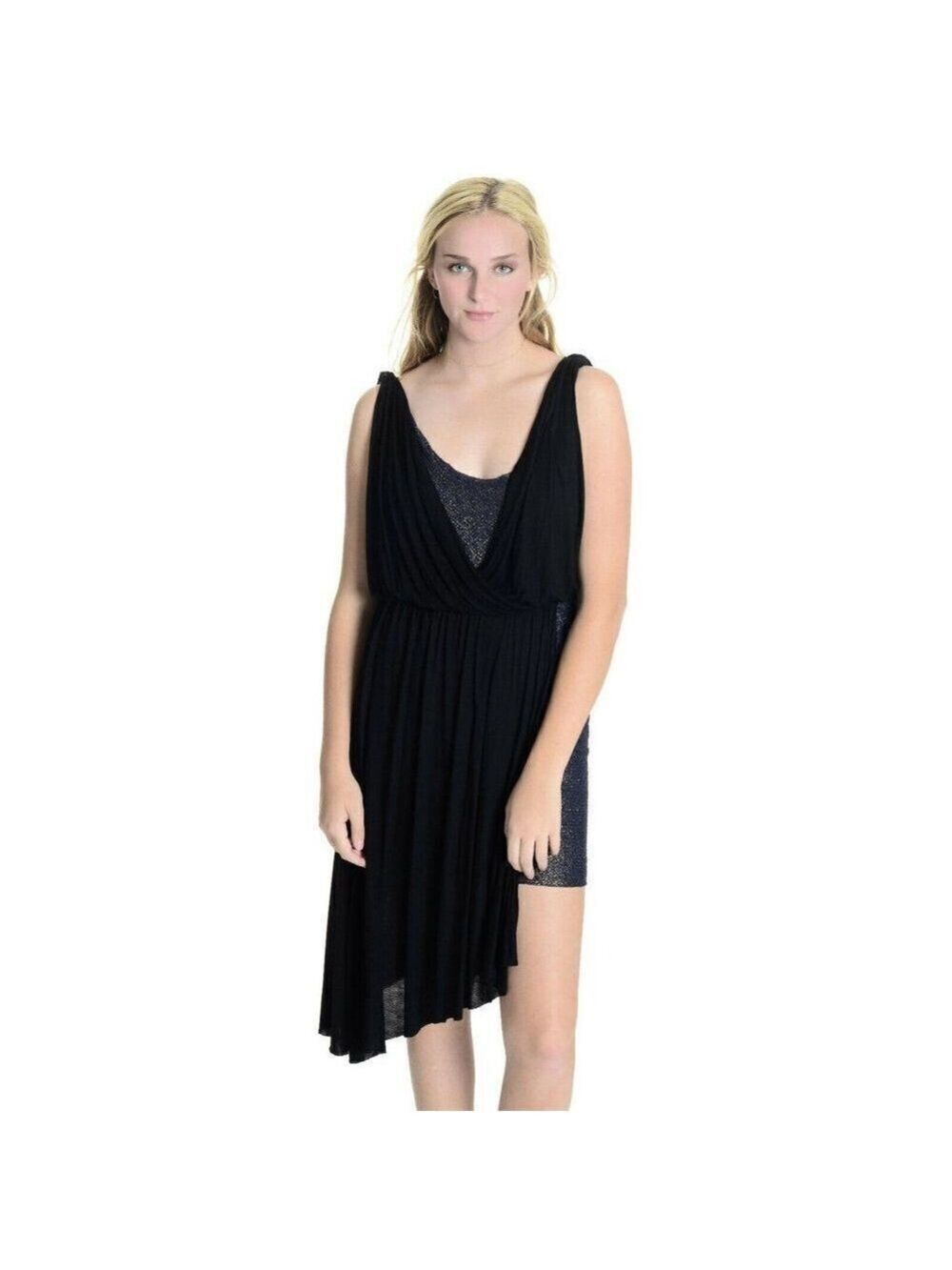 New Free People Elanore Mini Metallic Black Dress M